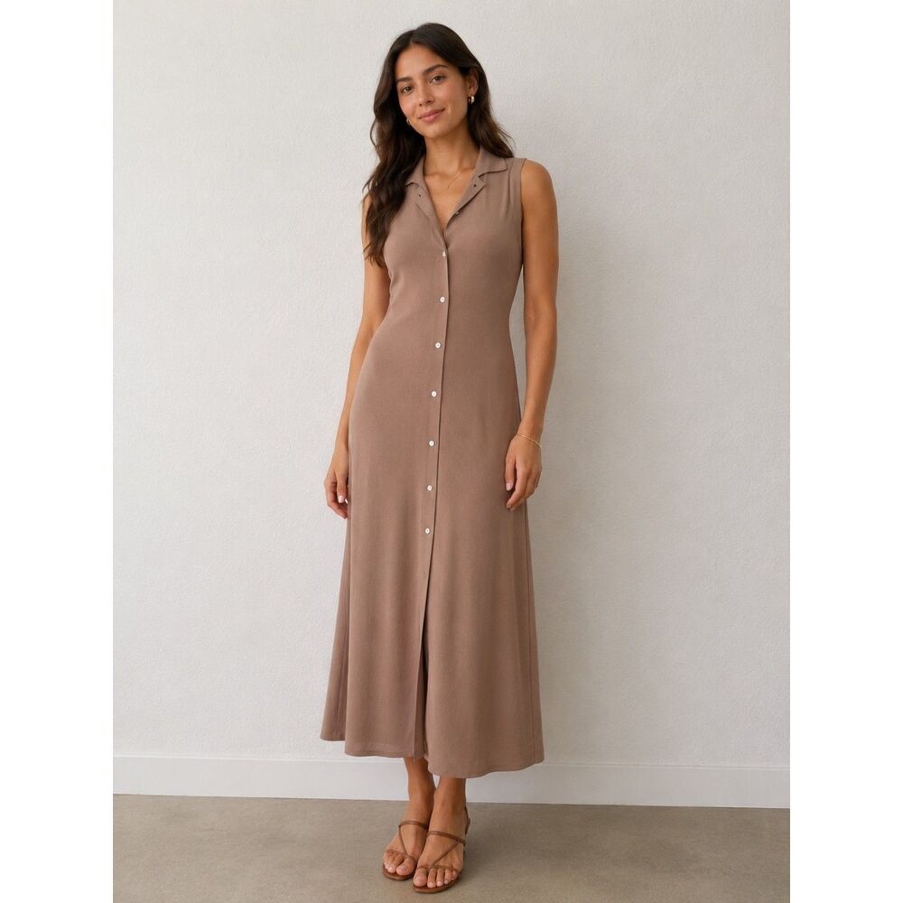 Zara Sleeveless Knit Midi Button Down Shirt Dress Size Small